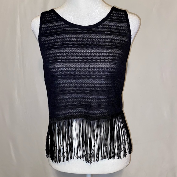H&M Knit Black Fringe Crop Top - Picture 1 of 7